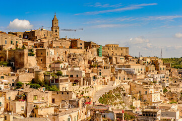 It's Panorama of Matera, Puglia, Italy. The Sassi and the Park of the Rupestrian Churches of...