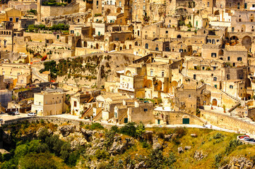 Obraz premium It's Matera, Puglia, Italy. The Sassi and the Park of the Rupestrian Churches of Matera. UNESCO World Heritage