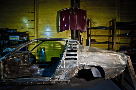 Carbody Of A Vintage Alfa Romeo Montreal Sports Car In Restauration