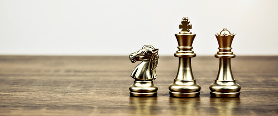 Golden chess team on chess board Concept of business strategic plan and professional teamwork and...