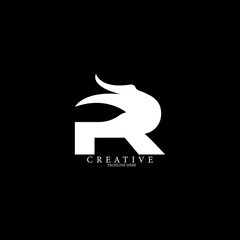 Obraz premium The Rhinoceros Hornbill head concept simple flat R letter logo design