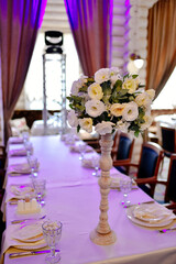 Beautiful flowers on table in wedding day