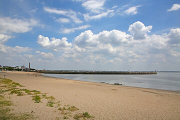 Beautiful beach in the center of the city at low tide, Downtown, Saint Nazaire, France.