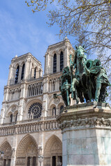 Statue of Charlemagne and cathedral Notre-Dame, Paris