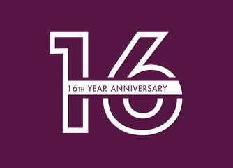 16 years anniversary image vector, 16th anniversary celebration logotype 