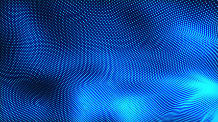 Fototapeta premium Dot white blue wave light screen gradient texture background. Abstract technology big data digital background. 3d rendering.