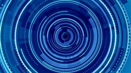 Circle blue neon light technology Hi-tech dark background. Abstract graphic digital future concept design.