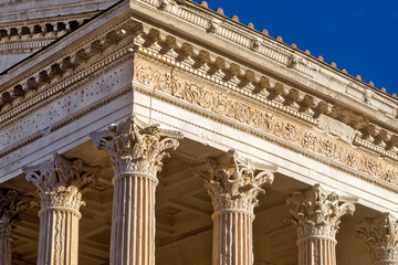 Court house, imposing neoclassical monument  with a colonnade in Nimes, France