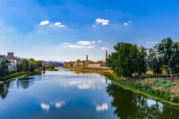 It's River Arno and the building of Florence, Italy