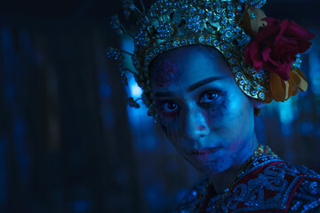 Ancient Thai ghost in traditional costume that appear in History