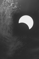 Solar eclipse with cloud and sky black and white stock images .