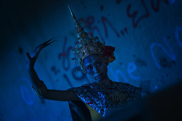 Ancient Thai ghost in traditional costume that appear in History