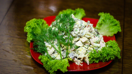 Cooked salad with ingredients
