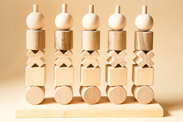 Children's wooden toys. Sequencing education Blocks, motor skills