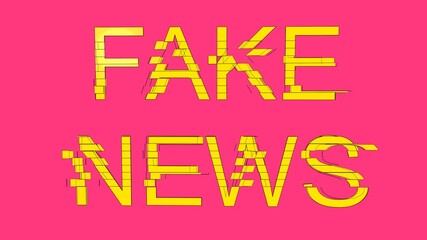 Bright inscription - fake news. Glitch effect in the text. 3D rendering.