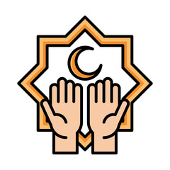 hands in prayer eid mubarak islamic religious celebration line and fill icon