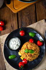 rustic bulgur fried with minced meat and vegetables