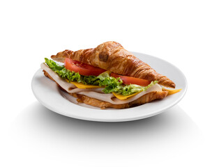 cruasán relleno jamón, queso, tomate y lechuga.