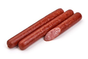 Smoked pork sausages, isolated on white background