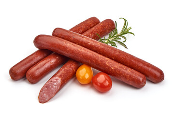 Smoked pork sausages, isolated on white background