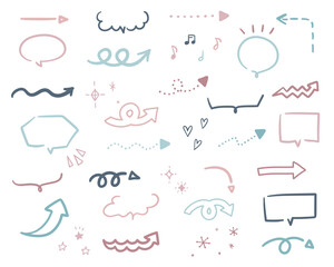 手書きの矢印のイラストのセット／シンプル／かわいい／おしゃれ