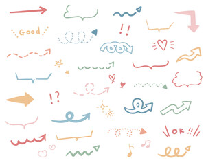 手書きの矢印のイラストのセット／シンプル／かわいい／おしゃれ