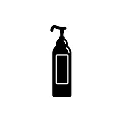 Cosmetic container in the form of plastic bottle with spray head. Illustration design in the form of silhouette with thin white lines. Isolated icon in flat style on white background