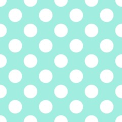 Tile vector pattern with big white polka dots on neon green or blue background for seamless decoration wallpaper