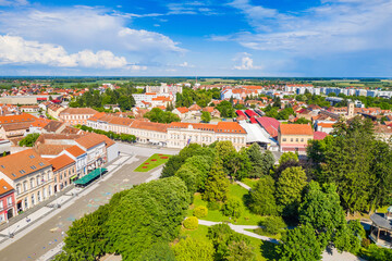 Aerial view of the town of Koprivnica in Croatia, main square architecture
