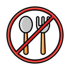 fork and spoon with forbidden sign line and fill style icon