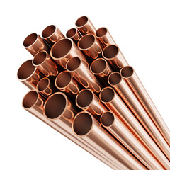 Copper pipes isolated on white background. Clipping path included. 