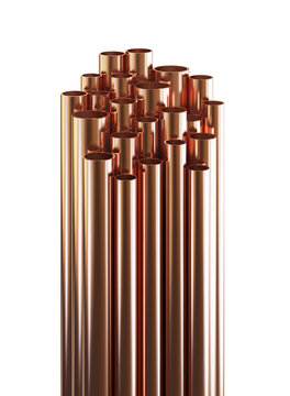 Copper pipes isolated on a white background. Clipping path included. 3d illustration. 