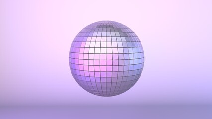 3d render illustration of colorful disco ball, isolated on purple background.