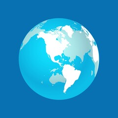 Globe map of the world transparent on a blue background.