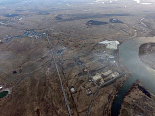 Aerial view of the saburb landscape (drone image). Near Kiev