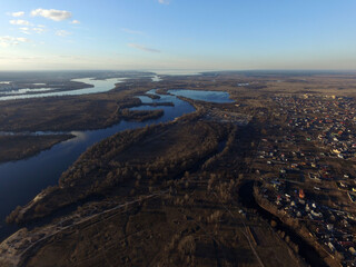 Aerial view of the saburb landscape (drone image). Near Kiev