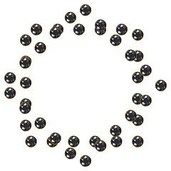 Black shiny diamond gems circle frame isolated on white background.