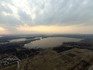 Aerial view of the saburb landscape (drone image). Near Kiev