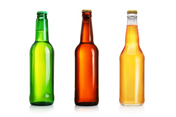 Three beer bottles without label isolated on white.