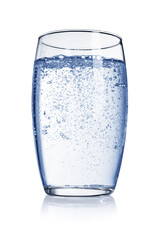 Glass of water with bubbles of gas isolated on white background.