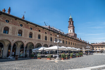 Fototapeta na wymiar Panoramic view of the Ducale square in Vigevano