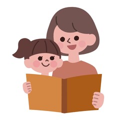 一緒に本を読むお母さんと娘