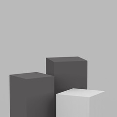 3d gray and white black cubes square podium minimal studio background. Abstract 3d geometric shape object illustration render.Display for product business online.