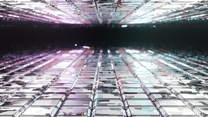 Many colors background on Square shape With the reflection of the metal floor. Square abstract background 3D rendering low focus distance. background for display products.