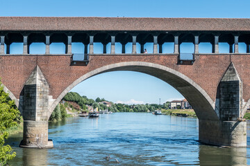 Fototapeta premium The covered bridge over the Ticino river in Pavia