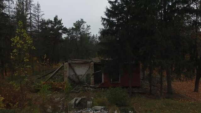 Abandoned and vandalised Soviet military base (drone image). Near Kiev,Ukraine