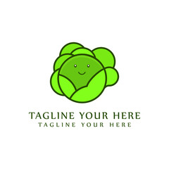 caracter Cabbage with big bright green leaves. Fresh and healthy food. Vegetarian nutrition. Organic ingredient for salad. Flat vector icon