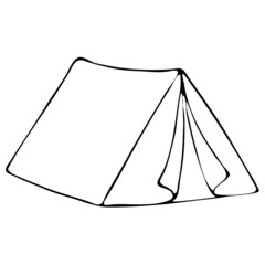 vector illustration in doodle style, in black, travel tent, isolate on a white background