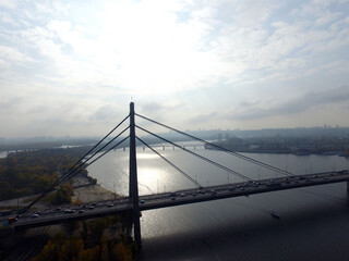 Obraz premium Aerial drone view of Kiev cityscape, Dnepr river. (drone image). 