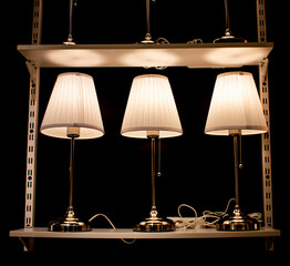 desk lamp. old fashion table lamp. 3 old-style desk lamps on the shelf